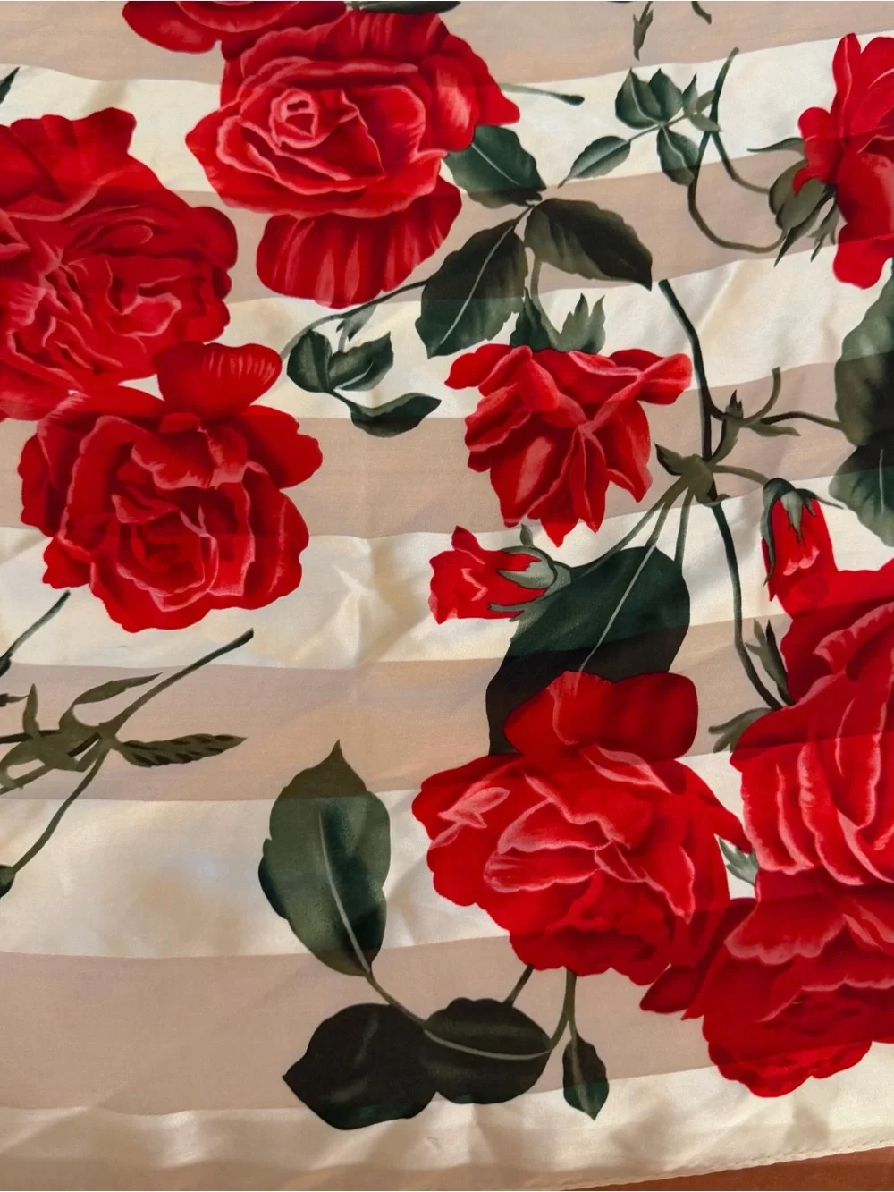 Vintage Jones New York Silk Floral Scarf - Cream with Red Rose Print